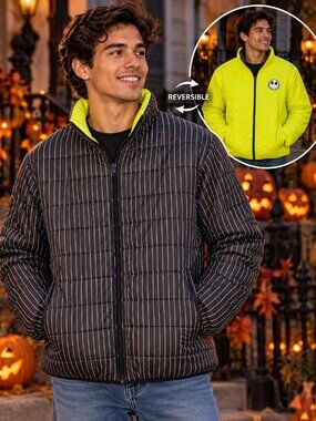Disney Nightmare Before Christmas Jack Skellington Reversible Puffer Jacket Mens